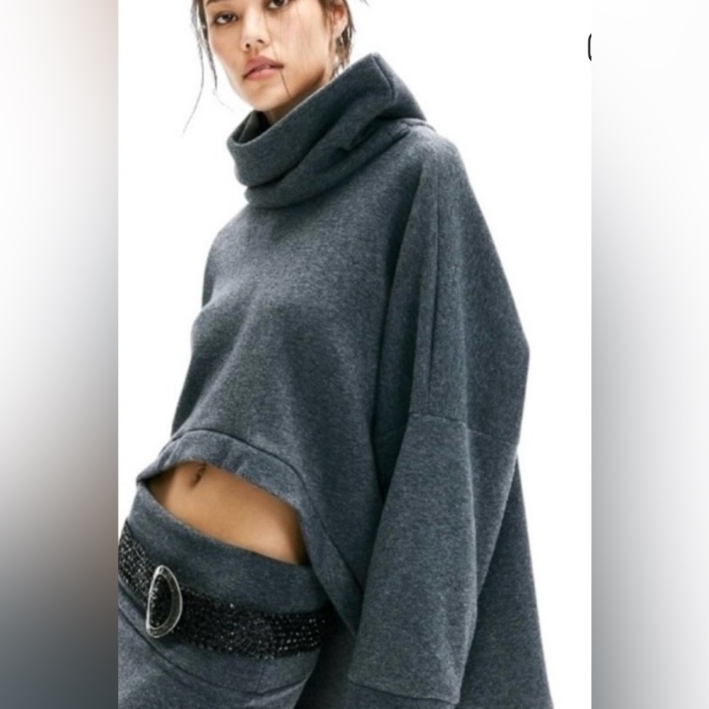 FREE PEOPLE Miley Gray High-Low Neck Sweater Charcoal XS